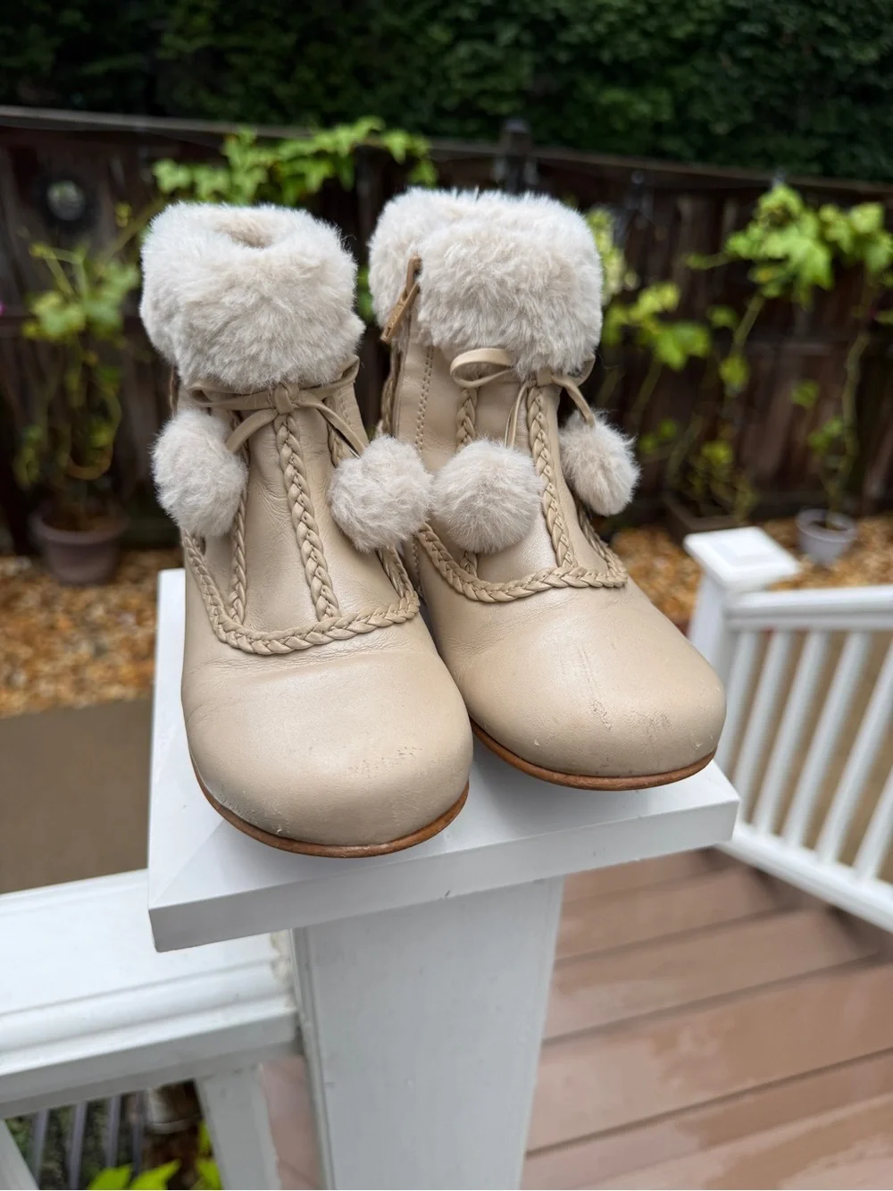 Petite Maison kids Irina Shearling light beige leather Booties size 29